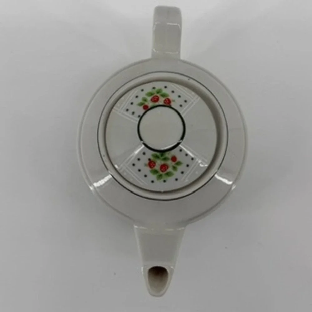 Vintage 1975‎ Enesco Swiss Strawberry Dot Fine China Teapot Japan White Green